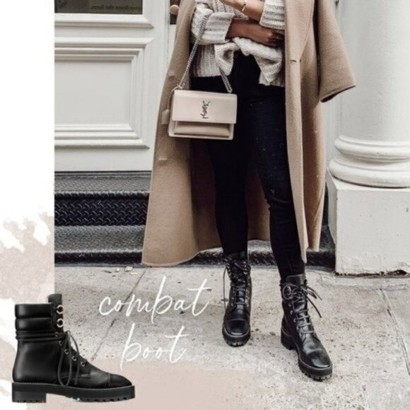 STUART WEITZMAN Lexy Leather Combat Boots Black Leather 9.5M - Picture 3 of 10